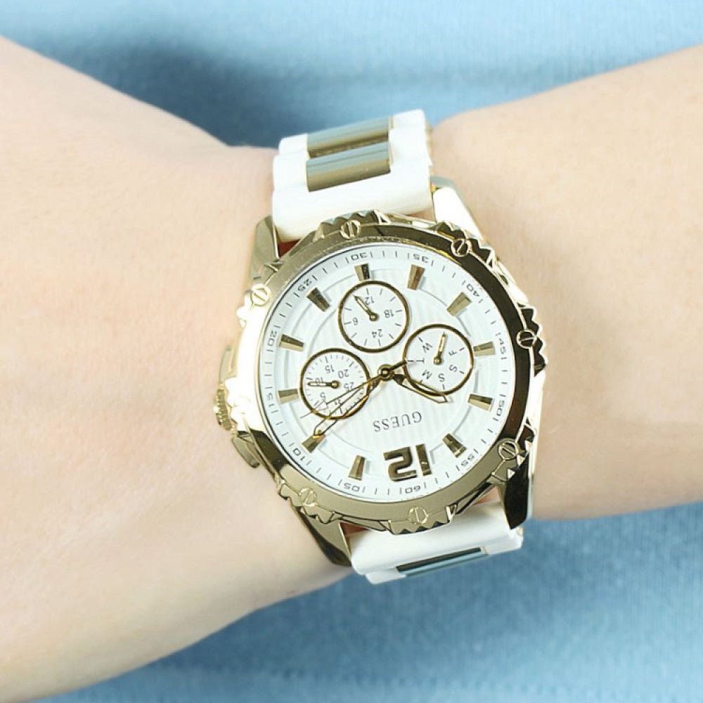 Shop Authentic Guess Intrepid White Dial Two Tone Silicone Strap Watch For Women - W0325L2 - Luxxuri