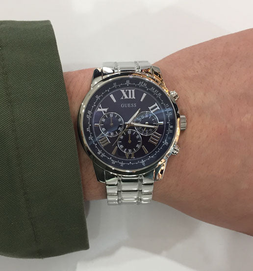 Shop Authentic Guess Horizon Chronograph Quartz Blue Dial Silver Steel Strap Watch for Men - W0379G3 - Luxxuri
