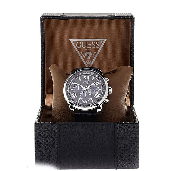  Shop Authentic Guess Horizon Chronograph Quartz Black Dial Blue Leather Strap Watch For Men - W0380G3 - Luxxuri