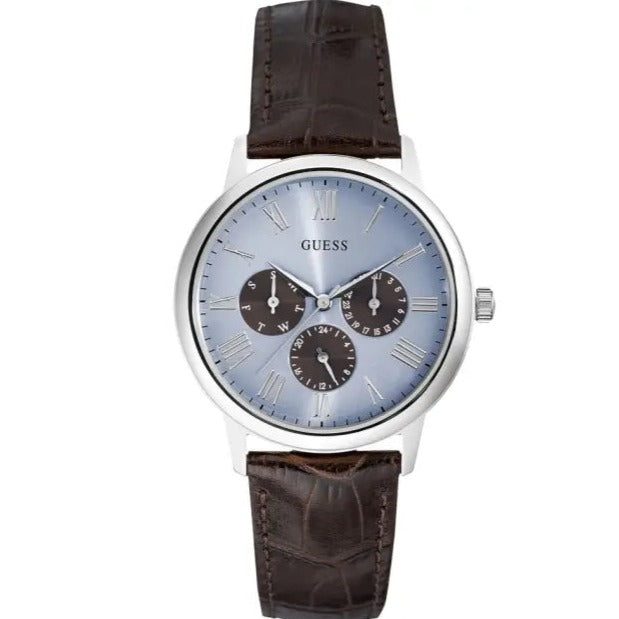  Shop Authentic Guess Wafer Analog Blue Dial Brown Leather Strap Watch For Men - W0496G2 - Luxxuri