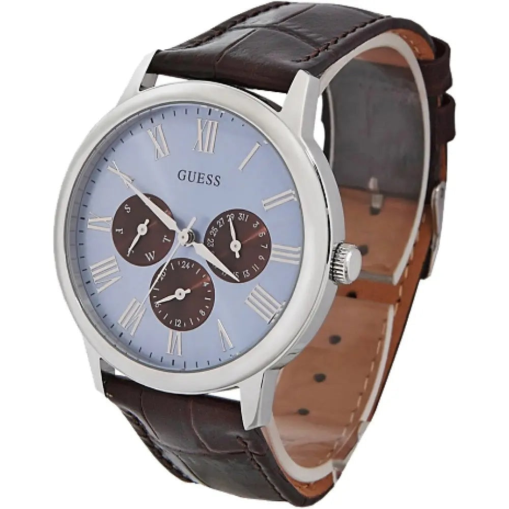  Shop Authentic Guess Wafer Analog Blue Dial Brown Leather Strap Watch For Men - W0496G2 - Luxxuri