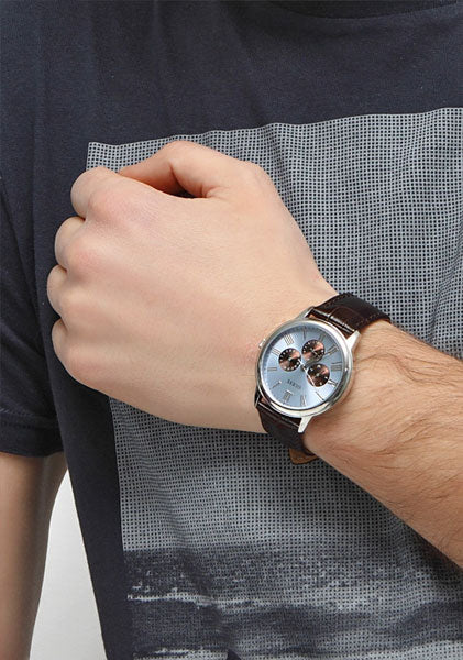  Shop Authentic Guess Wafer Analog Blue Dial Brown Leather Strap Watch For Men - W0496G2 - Luxxuri