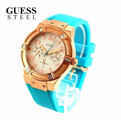  Shop Authentic Guess Jet Setter White Dial Turquoise Silicone Strap Watch For Women - W0564L3 - Luxxuri