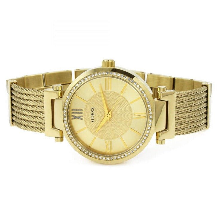  Shop Authentic Guess Soho Champagne Dial Stainless Steel Mesh Bracelet Watch For Women - W0638L2 - Luxxuri