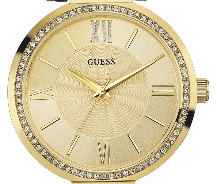  Shop Authentic Guess Soho Champagne Dial Stainless Steel Mesh Bracelet Watch For Women - W0638L2 - Luxxuri