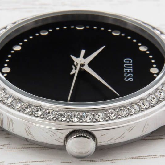  Shop Authentic Guess Chelsea Crystals Black Dial Silver Mesh Bracelet Watch For Women  - W0647L5 - Luxxuri