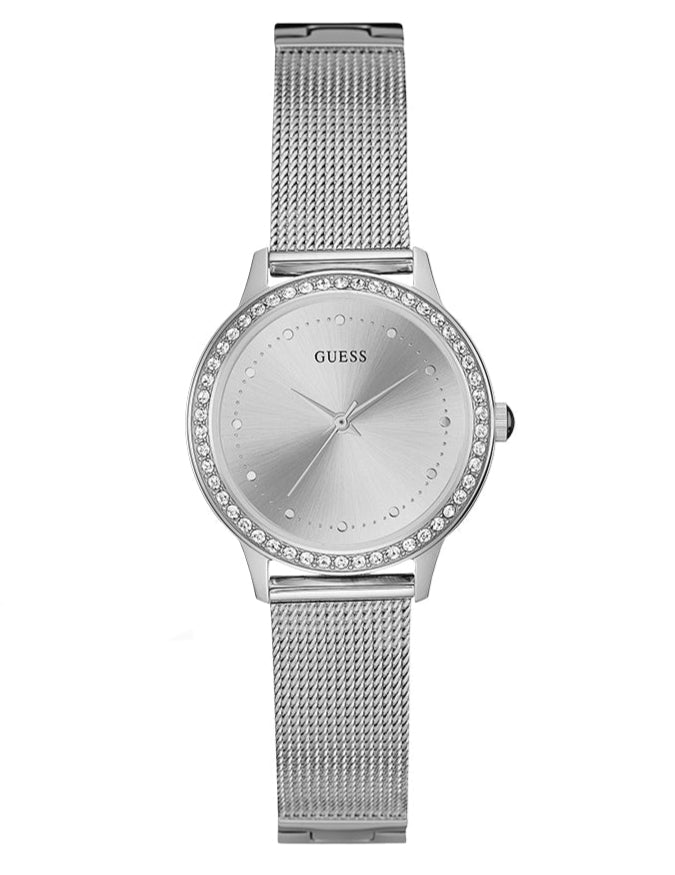  Shop Authentic Guess Chelsea Quartz Silver Dial Silver Mesh Strap Watch For Women - W0647L6 - Luxxuri