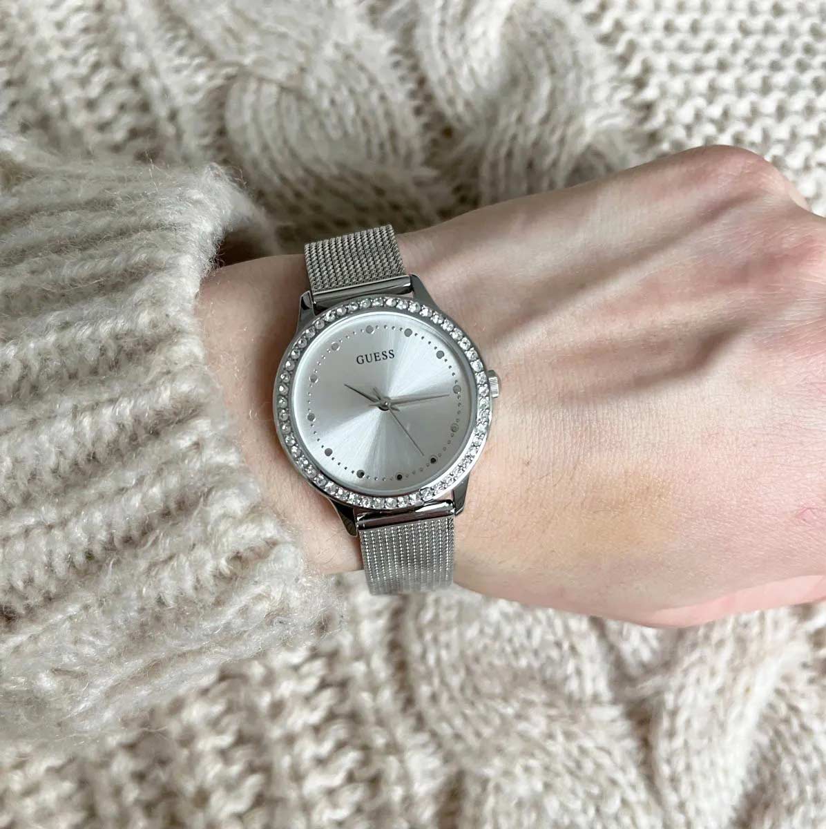  Shop Authentic Guess Chelsea Quartz Silver Dial Silver Mesh Strap Watch For Women - W0647L6 - Luxxuri
