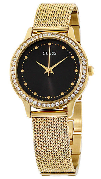  Shop Authentic Guess Chelsea Crystals Black Dial Gold Mesh Bracelet Watch For Women - W0647L8 - Luxxuri