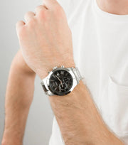  Shop Authentic Guess Atlas Chronograph Black Dial Silver Steel Strap Watch For Men - W0668G3 - Luxxuri