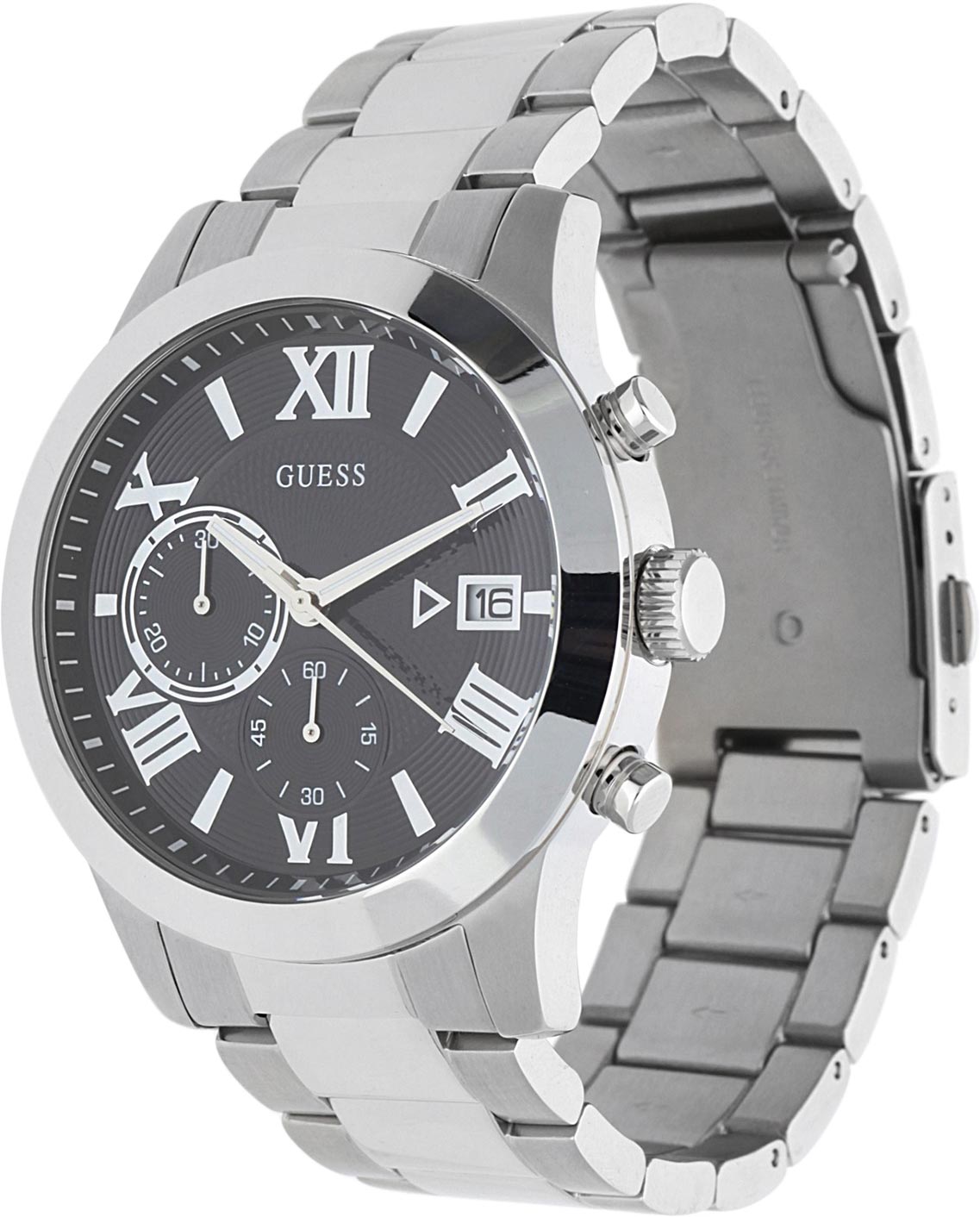  Shop Authentic Guess Atlas Chronograph Black Dial Silver Steel Strap Watch For Men - W0668G3 - Luxxuri