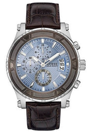  Shop Authentic Guess Pinnacle Chronograph Quartz Blue Dial Brown Leather Strap Watch For Men - W0673G1 - Luxxuri