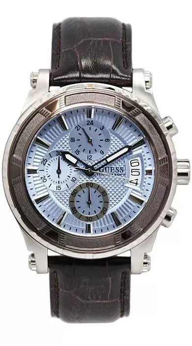  Shop Authentic Guess Pinnacle Chronograph Quartz Blue Dial Brown Leather Strap Watch For Men - W0673G1 - Luxxuri
