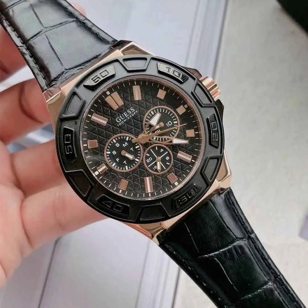  Shop Authentic Guess Force Analog Black Dial Black Leather Strap Watch For Men - W0674G6 - Luxxuri