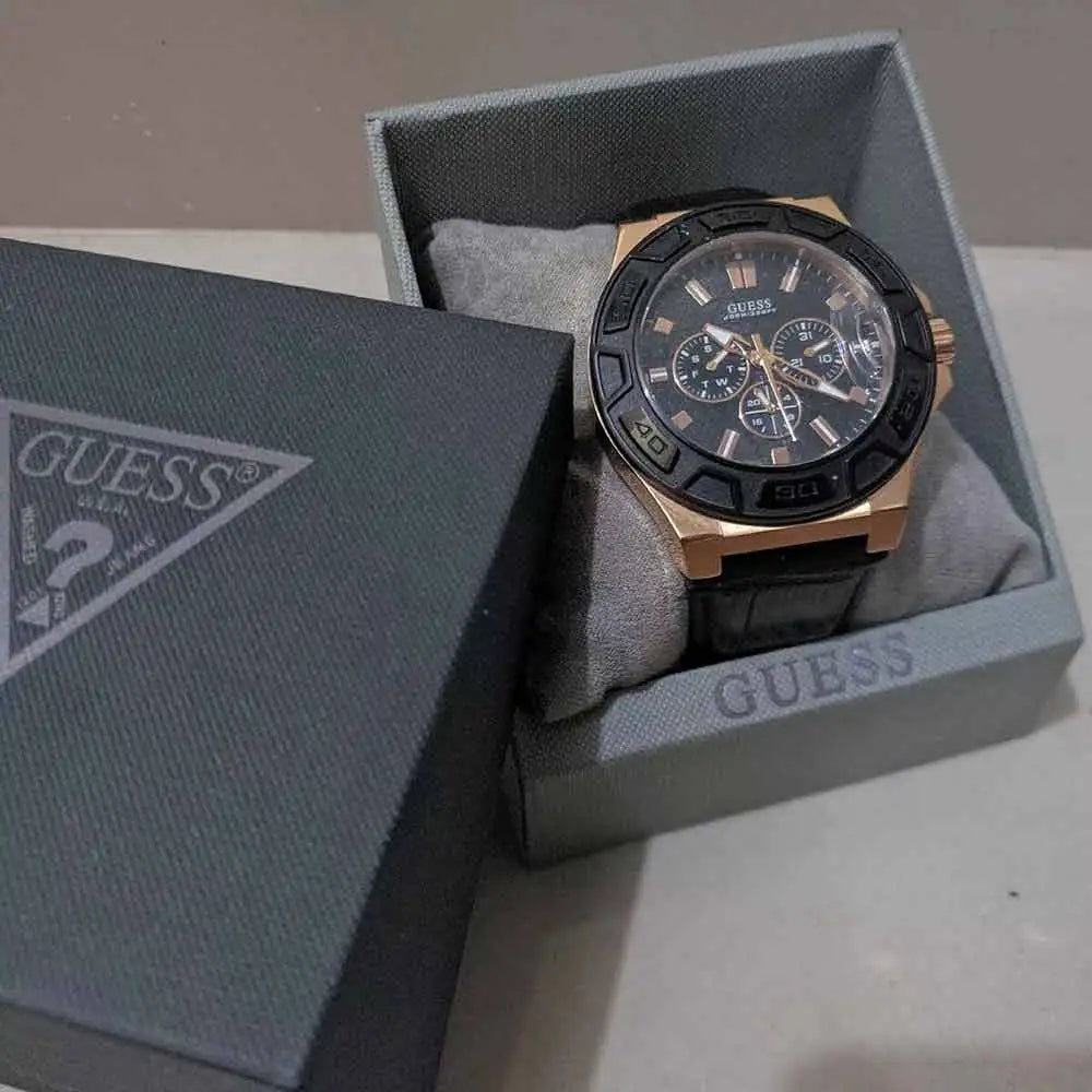  Shop Authentic Guess Force Analog Black Dial Black Leather Strap Watch For Men - W0674G6 - Luxxuri