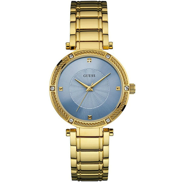  Shop Authentic Guess Park Avenue Blue Dial Gold Steel Strap Watch For Women - W0695L2 - Luxxuri