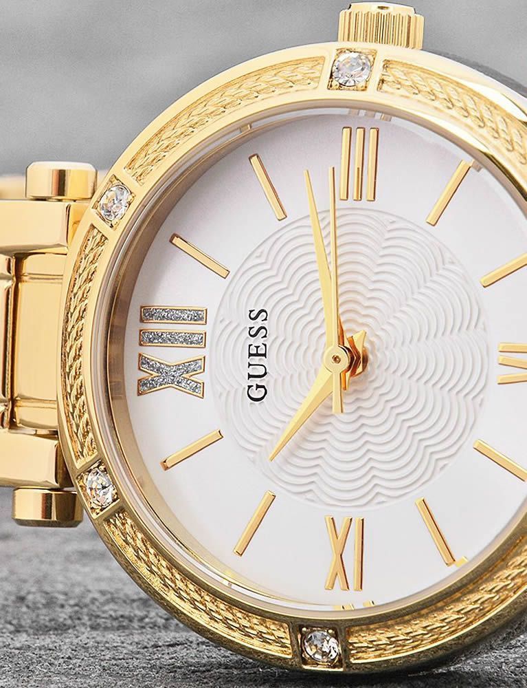  Shop Authentic Guess Park Ave South Analog White Dial Gold Steel Strap Watch For Women - W0767L2 - Luxxuri