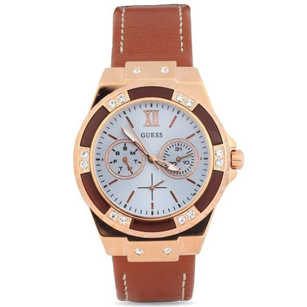  Shop Authentic Guess Limelight Quartz White Dial Brown Leather Strap Watch For Women - W0775L7 - Luxxuri