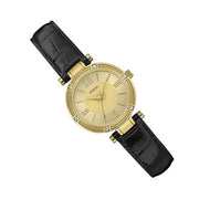  Shop Authentic Guess Park Avenue Quartz Gold Dial Black Leather Strap Watch For Women - W0838L1 - Luxxuri