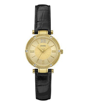  Shop Authentic Guess Park Avenue Quartz Gold Dial Black Leather Strap Watch For Women - W0838L1 - Luxxuri