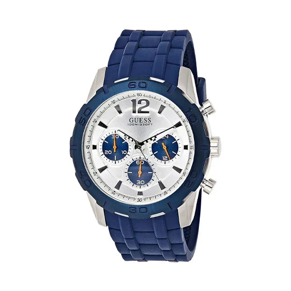 Shop Authentic Guess Caliber Chronograph White Dial Blue Rubber Strap Watch for Men - W0864G6 - Luxxuri