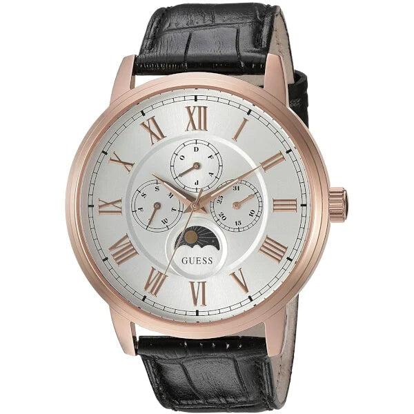  Shop Authentic Guess Delancy Quartz Silver Dial Black Leather Strap Watch For Men - W0870G2 - Luxxuri