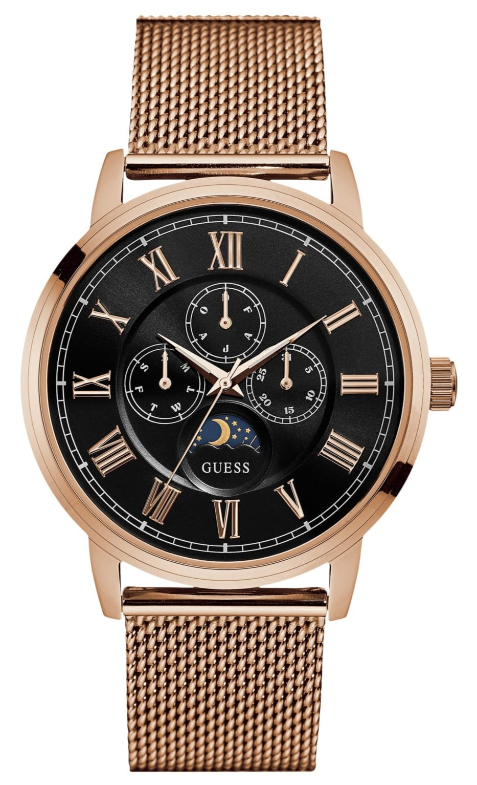  Shop Authentic Guess Delancy Black Dial Rose Gold Mesh Bracelet Watch for Men - W0871G5 - Luxxuri
