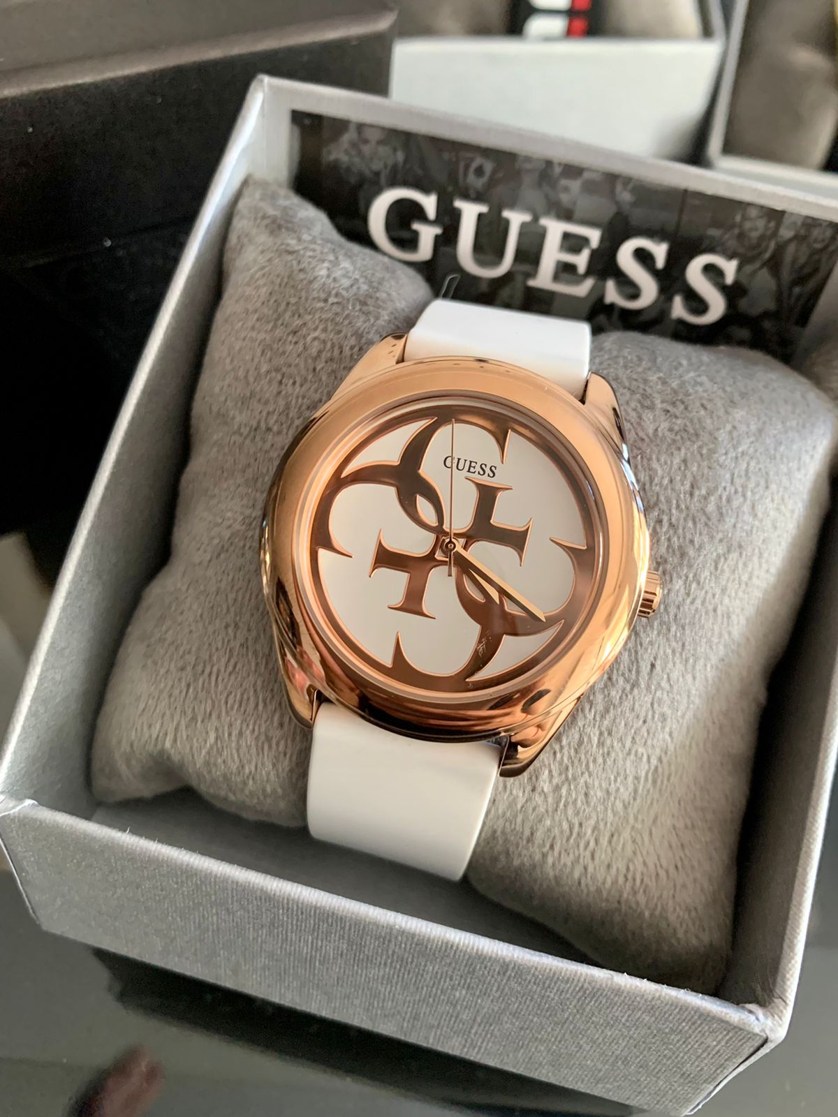  Shop Authentic Guess G Twist White & Gold Dial White Silicone Strap Watch For Women - W0911L5 - Luxxuri