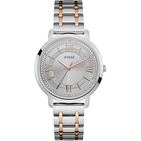  Shop Authentic Guess Montauk Silver Dial Two Tone Steel Strap Watch For Women - W0933L6 - Luxxuri