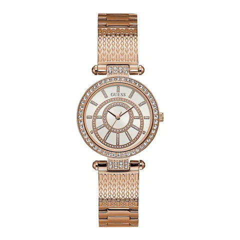  Shop Authentic Guess Muse Quartz Silver Dial Rose Gold Steel Strap Watch For Women - W1008L3 - Luxxuri