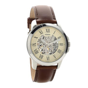 Shop Authentic Fossil Grant Automatic Beige Skeleton Dial Brown Leather Strap Watch for Men - ME3099 - Luxxuri