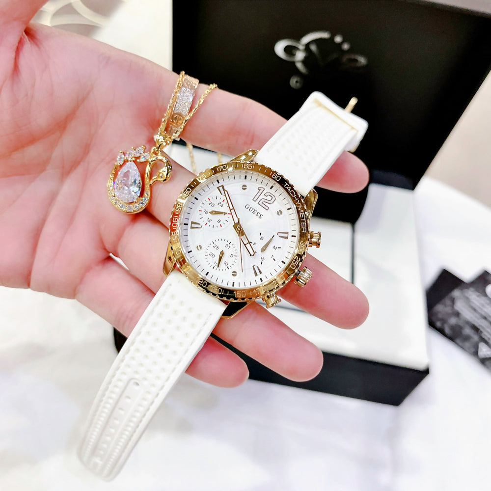  Shop Authentic Guess Marina Multifunction White Dial White Rubber Strap Watch for Women - W1025L5 - Luxxuri