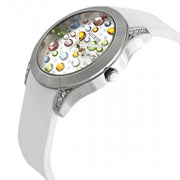  Shop Authentic Guess Wanderlust Crystals Silver Dial White Rubber Strap Watch for Women - W1059L1 - Luxxuri