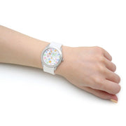  Shop Authentic Guess Wanderlust Crystals Silver Dial White Rubber Strap Watch for Women - W1059L1 - Luxxuri