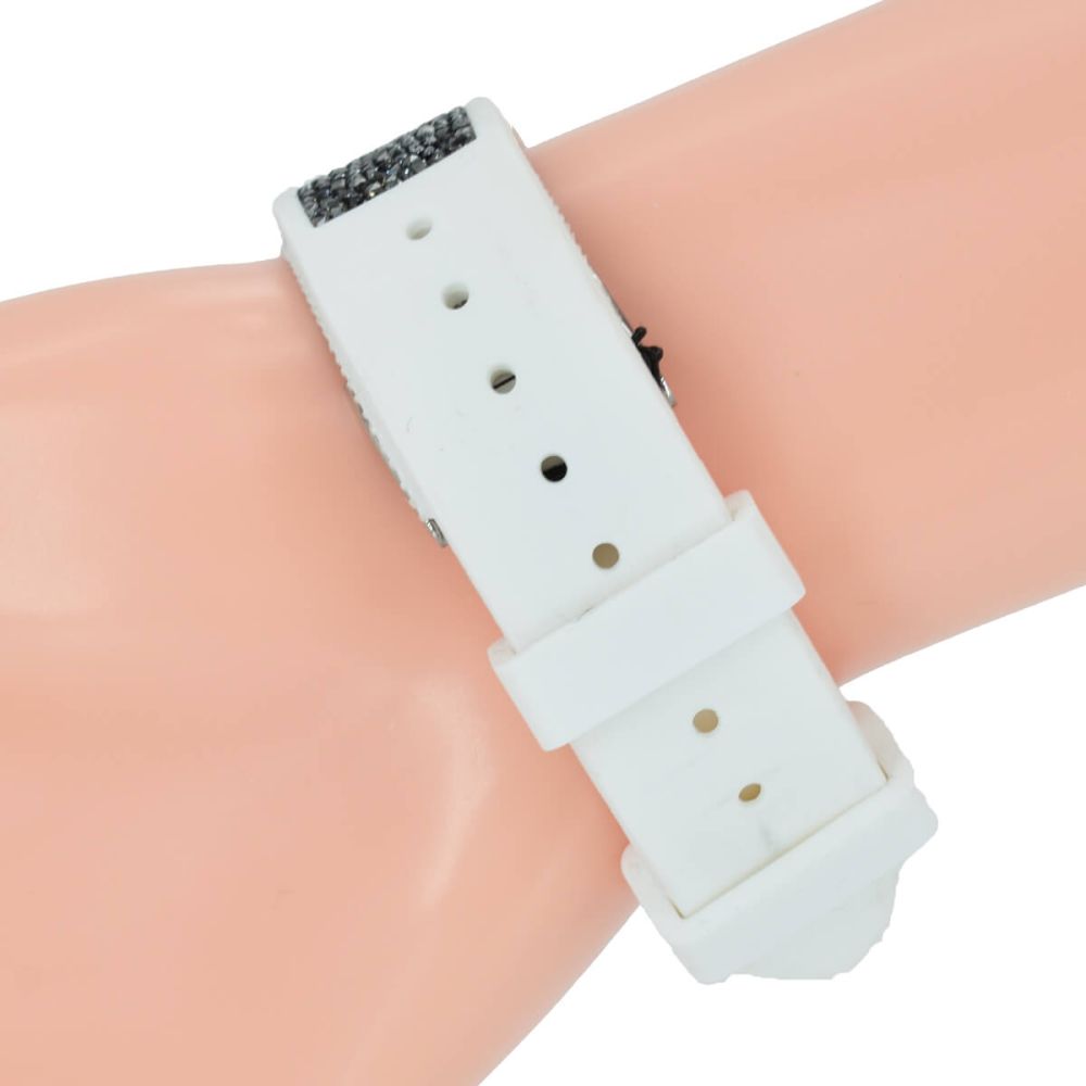  Shop Authentic Guess Swirl Quartz Silver Dial White Silicone Strap Watch for Women - W1096L1 - Luxxuri