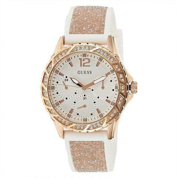  Shop Authentic Guess Swirl Quartz Silver Dial White Rubber Strap Watch For Women - W1096l2 - Luxxuri