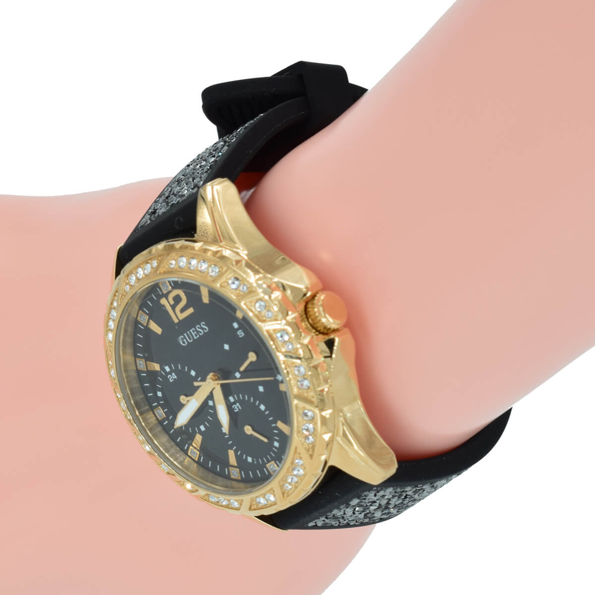  Shop Authentic Guess Swirl Quartz Black Dial Black Silicone Strap Watch for Women - W1096L3 - Luxxuri