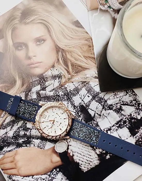  Shop Authentic Guess Swirl Analog Quartz White Dial Blue Rubber Strap Watch for Women - W1096L4 - Luxxuri