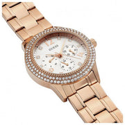 Shop Authentic Guess Bedazzle Diamonds Silver Dial Rose Gold Steel Strap Watch For Women - W1097L3 - Luxxuri