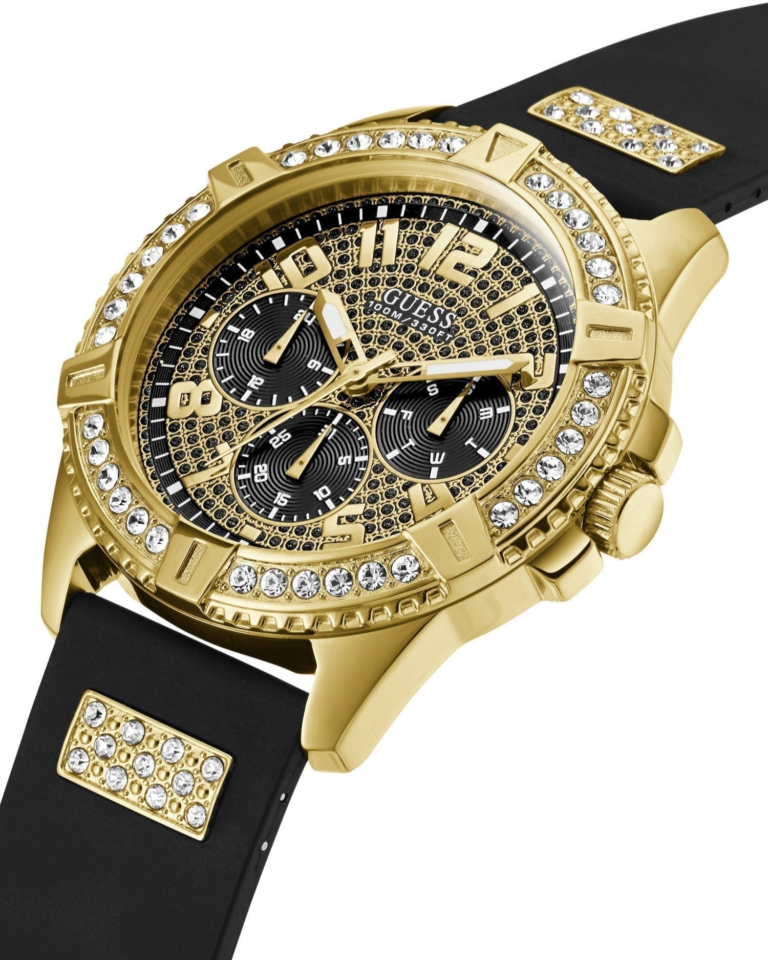 Shop Authentic Guess Frontier Crystals Black Dial Black Silicone Strap Watch For Men - W1132G1 - Luxxuri