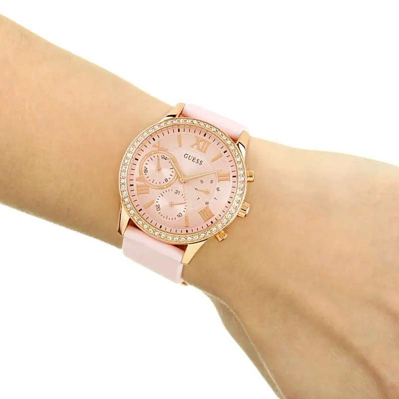  Shop Authentic Guess Solar Rose Gold Dial Pink Rubber Strap Watch For Women - W1135L2 - Luxxuri