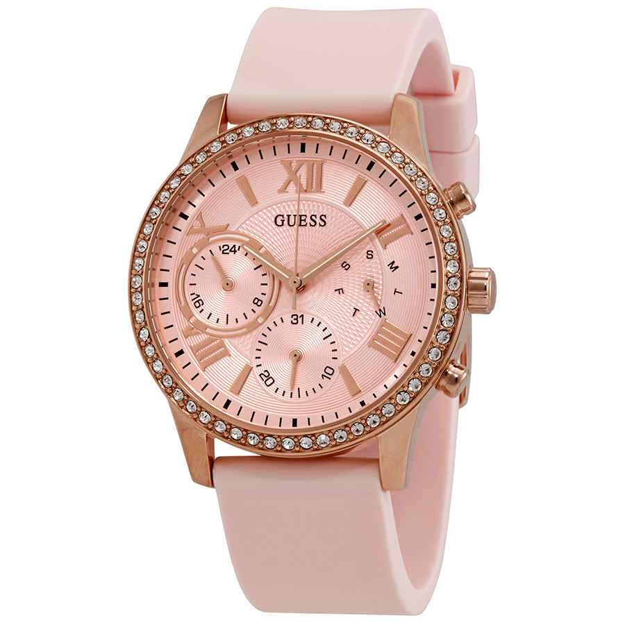  Shop Authentic Guess Solar Rose Gold Dial Pink Rubber Strap Watch For Women - W1135L2 - Luxxuri