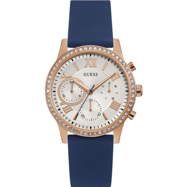  Shop Authentic Guess Solar White Rose Gold Dial Blue Rubber Strap Watch For Women - W1135L3 - Luxxuri