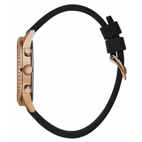  Shop Authentic Guess Solar 40mm Black & Rose Gold Dial Black Rubber Strap Watch For Women - W1135L4 - Luxxuri