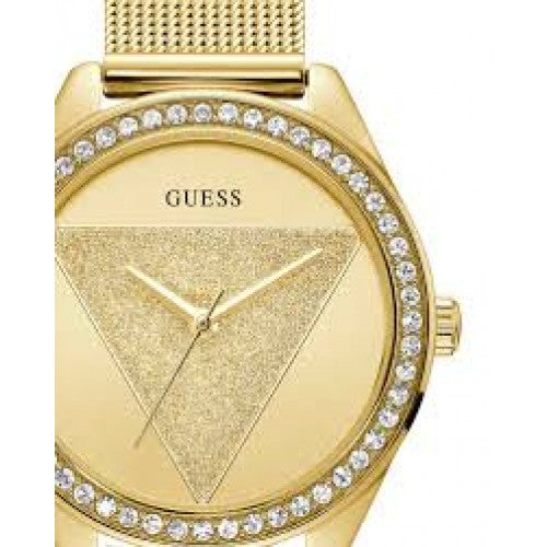  Shop Authentic Guess Tri Glitz Quartz Diamonds Gold Dial Gold Mesh Bracelet Watch For Women - W1142L2 - Luxxuri
