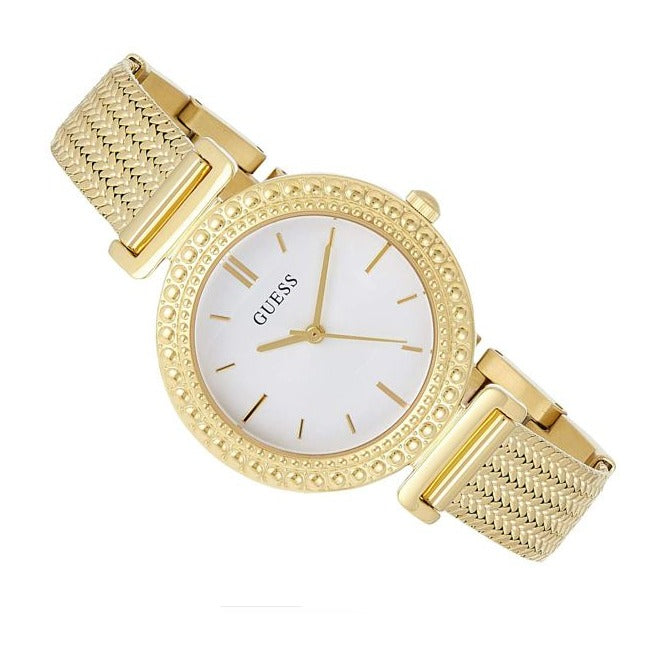  Shop Authentic Guess Quartz White Dial Gold Steel Strap Watch For Women - W1152L2 - Luxxuri