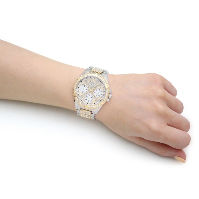  Shop Authentic Guess Frontier Chronograph Crystals Gold Dial Two Tone Steel Strap Watch For Women - W1156L5 - Luxxuri