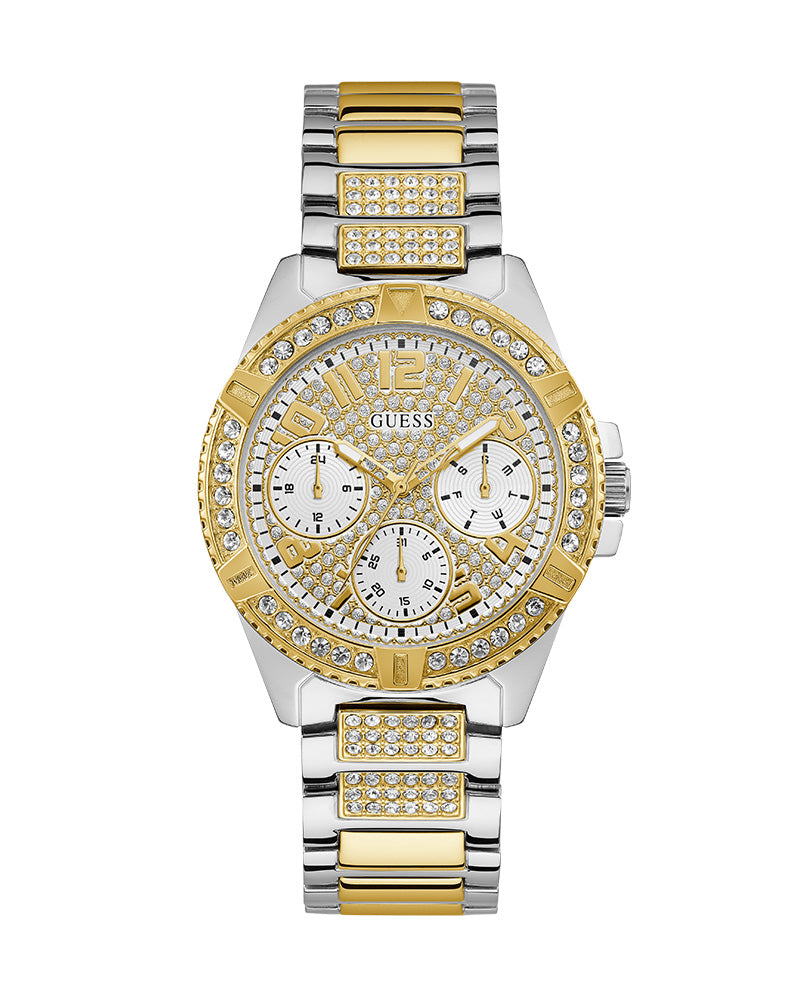  Shop Authentic Guess Frontier Chronograph Crystals Gold Dial Two Tone Steel Strap Watch For Women - W1156L5 - Luxxuri