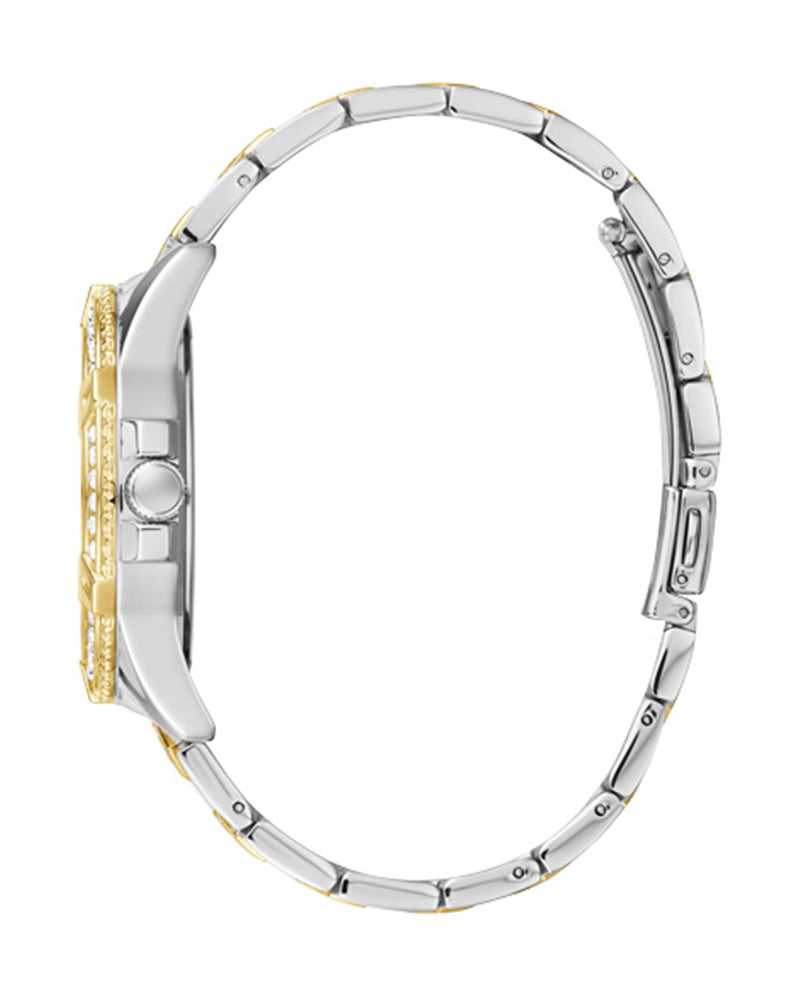  Shop Authentic Guess Frontier Chronograph Crystals Gold Dial Two Tone Steel Strap Watch For Women - W1156L5 - Luxxuri