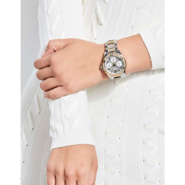 Shop Authentic Guess Frontier Chronograph Crystals Gold Dial Two Tone Steel Strap Watch For Women - W1156L5 - Luxxuri